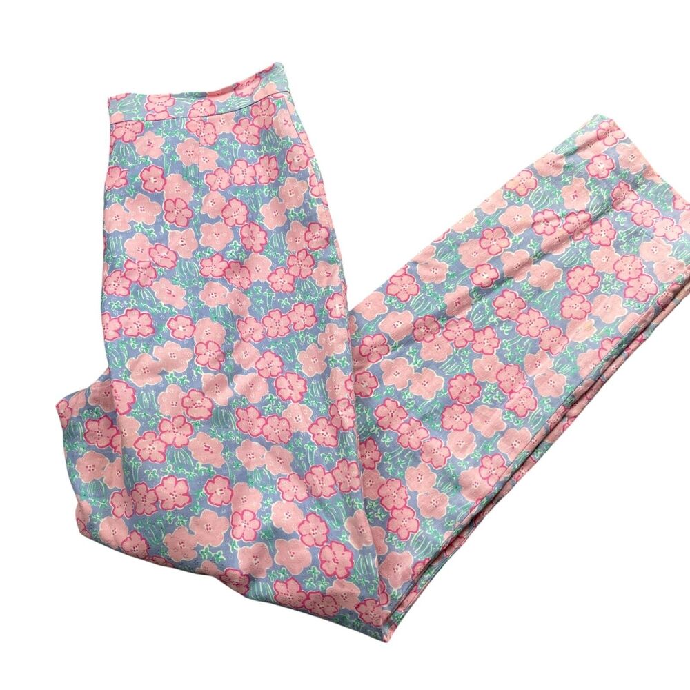 Lilly Pulitzer 8 Floral Pants 100% Cotton‎ Side Zipper